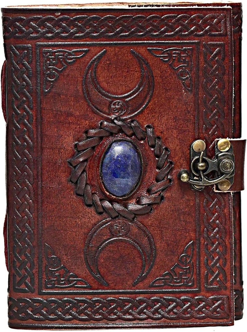 cuero 3 Moon Blue Lapis Embossed Vintage Leather Journal | 240 Pages of Antique Handmade Deckle Edge Vintage Paper, Leather Sketchbook, Drawing Journal, Great Gift (6 inch by 8 inch, brown) - Image 2