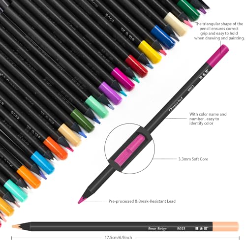 HB H & B 120-Color Black Wood Colored Pencils Set with Coloring Book, Eraser, Sharpener - Drawing and Coloring - Artist-Grade Soft Oil-Based Cores - Works on Black Paper - Image 2