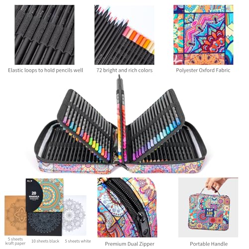 HB H & B 120-Color Black Wood Colored Pencils Set with Coloring Book, Eraser, Sharpener - Drawing and Coloring - Artist-Grade Soft Oil-Based Cores - Works on Black Paper - Image 5
