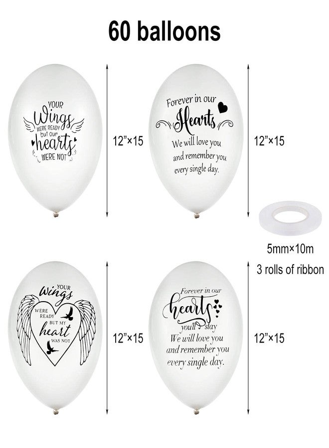 Chenkaiyang 60 Pcs Memorial Balloons 12 Inch White Latex Balloons with Ribbons for Memorial Day Funeral Decoration Wing - Image 4