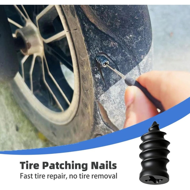 21 Pieces Black Vacuum Tire Repair Plug Set Rubber Material Dual Size Spiral Structure 2025 New Upgrade No Dismount Quick Self Service Screw Type Repair Plugs For Cars Motorcycles Trucks - Image 3