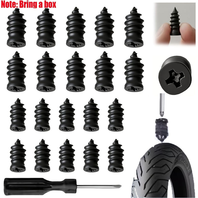 21 Pieces Black Vacuum Tire Repair Plug Set Rubber Material Dual Size Spiral Structure 2025 New Upgrade No Dismount Quick Self Service Screw Type Repair Plugs For Cars Motorcycles Trucks - Image 4