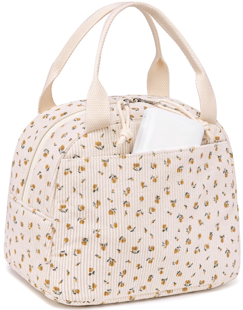 LEDAOU Lunch Box for Women Insulated Lunch Bag Corduroy Lunch Tote Bags Leakproof Cooler Lunch Case for Travel Work Picnic - Image 1