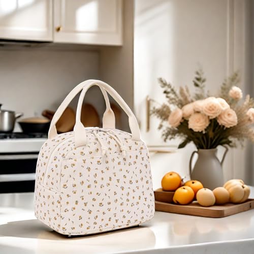 LEDAOU Lunch Box for Women Insulated Lunch Bag Corduroy Lunch Tote Bags Leakproof Cooler Lunch Case for Travel Work Picnic - Image 2