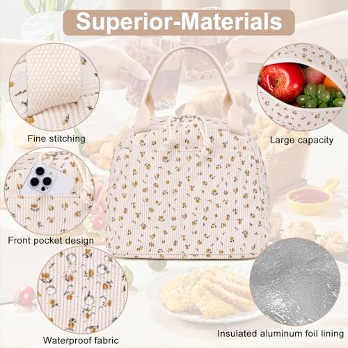 LEDAOU Lunch Box for Women Insulated Lunch Bag Corduroy Lunch Tote Bags Leakproof Cooler Lunch Case for Travel Work Picnic - Image 5