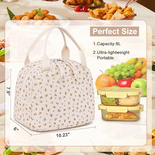 LEDAOU Lunch Box for Women Insulated Lunch Bag Corduroy Lunch Tote Bags Leakproof Cooler Lunch Case for Travel Work Picnic - Image 4