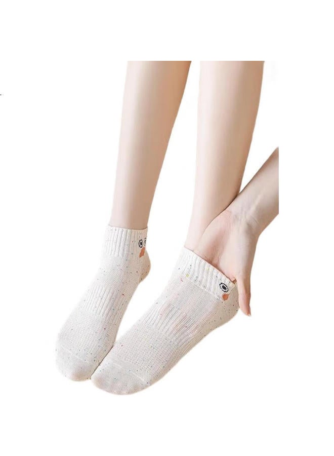 Yuzhaolin 5 Pairs Of Women'S Socks, Spring And Summer Cotton, Antibacterial And Odor-Resistant, Cute Cartoon Design, Mid-Calf Sports Socks For Students - Image 2