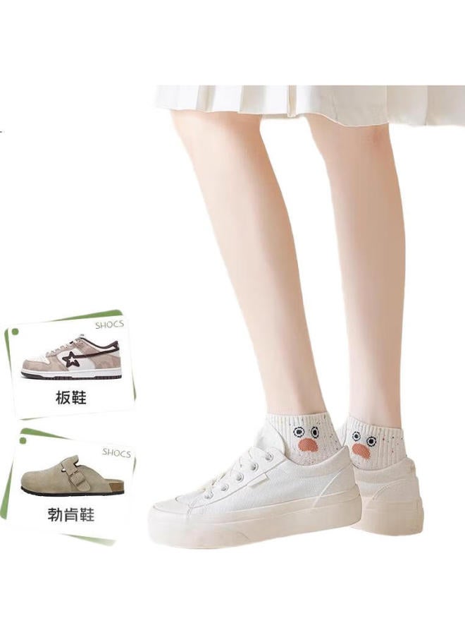 Yuzhaolin 5 Pairs Of Women'S Socks, Spring And Summer Cotton, Antibacterial And Odor-Resistant, Cute Cartoon Design, Mid-Calf Sports Socks For Students - Image 3