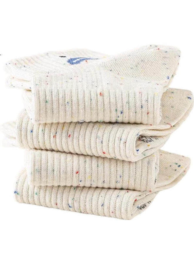 Yuzhaolin 5 Pairs Of Women'S Socks, Spring And Summer Cotton, Antibacterial And Odor-Resistant, Cute Cartoon Design, Mid-Calf Sports Socks For Students - Image 1