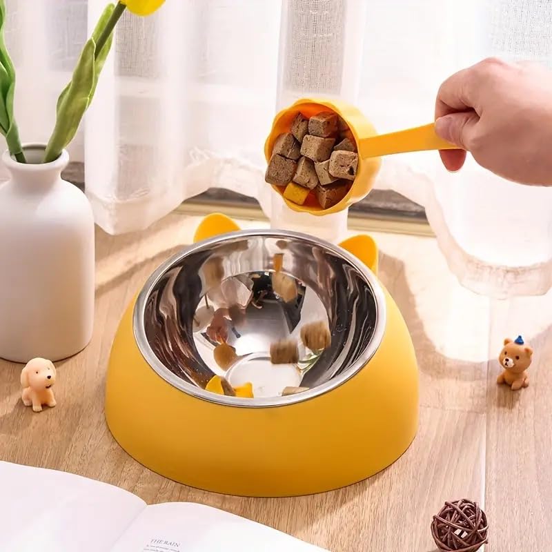 Onprix Stainless Steel Cat and Dog Bowl Tilted 15° Elevated Bowls Non Spill Kitten Puppy Food Bowl Slanted Dog Bowl for Pets Dog Feeder Feeding Bowl for Cat (Yellow) - Image 3