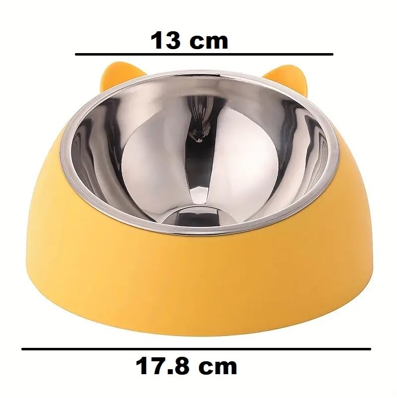 Onprix Stainless Steel Cat and Dog Bowl Tilted 15° Elevated Bowls Non Spill Kitten Puppy Food Bowl Slanted Dog Bowl for Pets Dog Feeder Feeding Bowl for Cat (Yellow) - Image 2