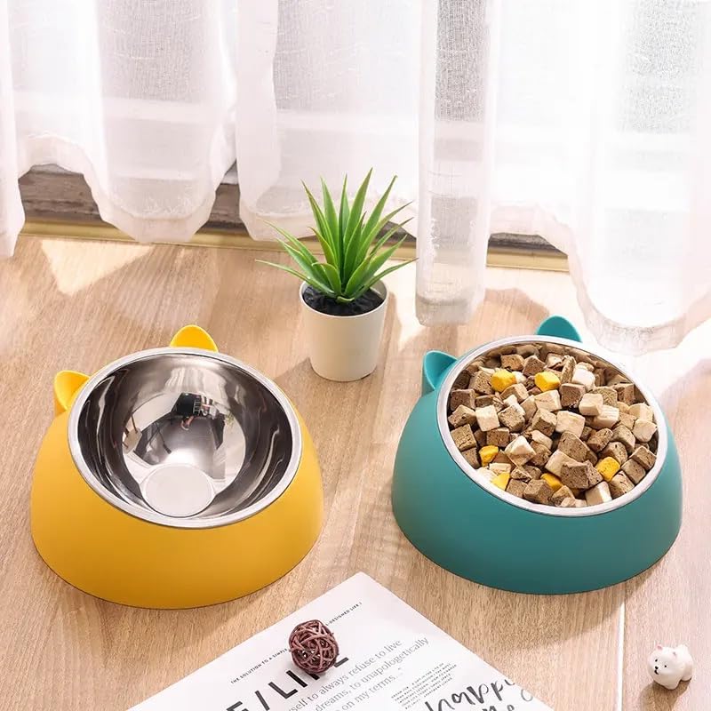 Onprix Stainless Steel Cat and Dog Bowl Tilted 15° Elevated Bowls Non Spill Kitten Puppy Food Bowl Slanted Dog Bowl for Pets Dog Feeder Feeding Bowl for Cat (Yellow) - Image 5