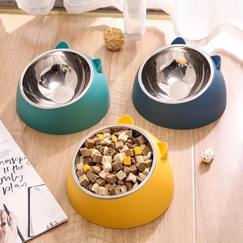 Onprix Stainless Steel Cat and Dog Bowl Tilted 15° Elevated Bowls Non Spill Kitten Puppy Food Bowl Slanted Dog Bowl for Pets Dog Feeder Feeding Bowl for Cat (Yellow) - Image 4