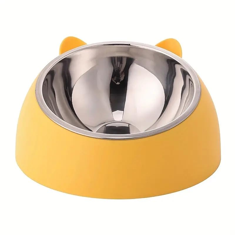 Onprix Stainless Steel Cat and Dog Bowl Tilted 15° Elevated Bowls Non Spill Kitten Puppy Food Bowl Slanted Dog Bowl for Pets Dog Feeder Feeding Bowl for Cat (Yellow) - Image 1