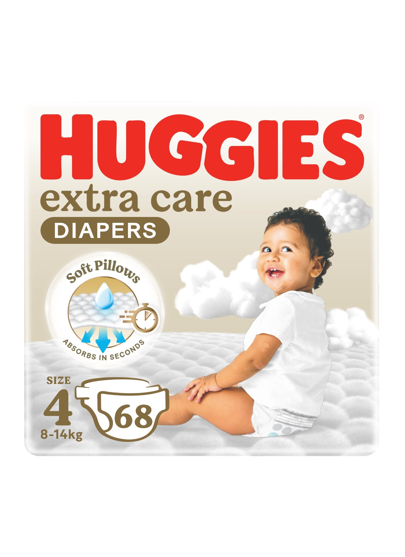 Huggies Extra Care Baby Diapers, Size 4 (8-14 kg), Super Mega Pack, 204 Diapers