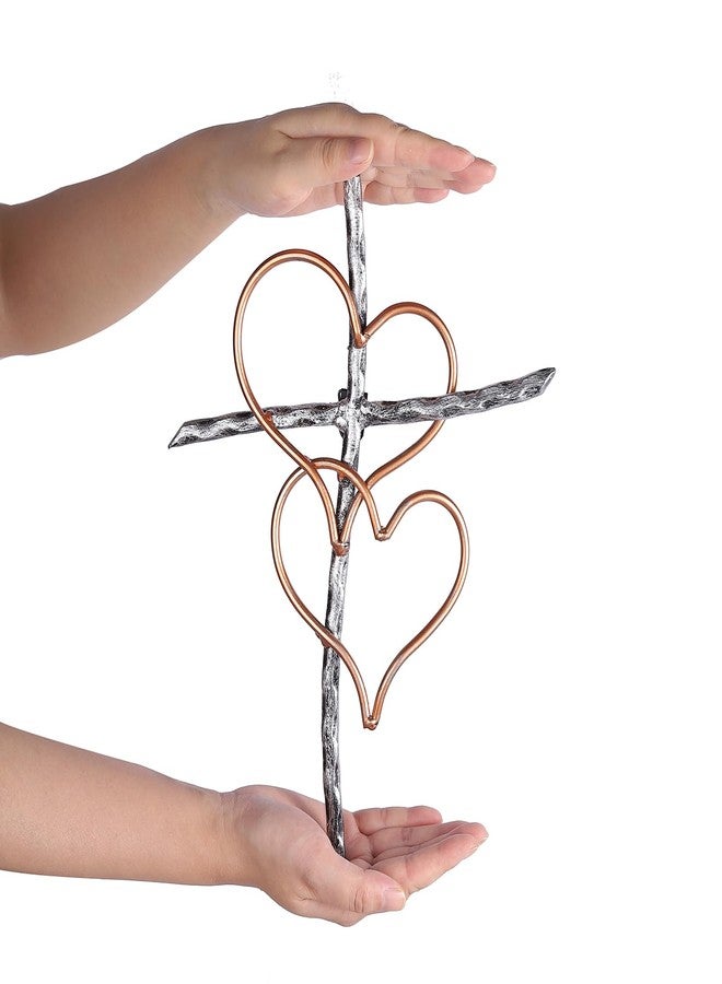 Imerance Wall Cross - Heart Metal Crosses Religious Wall Art for Wall - Wall Hanging Cross Wall Decor for Living Room Bedroom Wedding Decor(Entwined Hearts) - Image 2