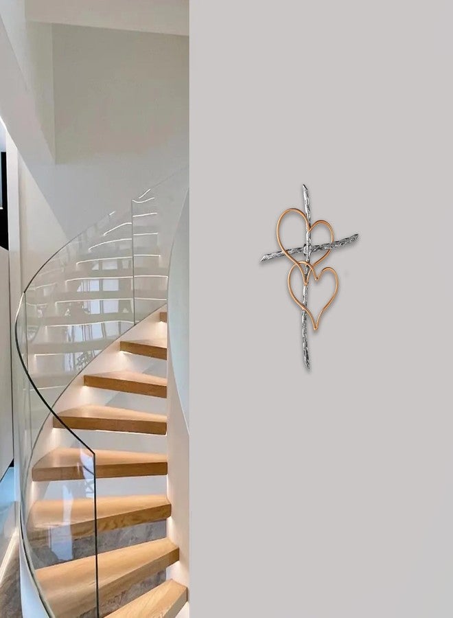 Imerance Wall Cross - Heart Metal Crosses Religious Wall Art for Wall - Wall Hanging Cross Wall Decor for Living Room Bedroom Wedding Decor(Entwined Hearts) - Image 3
