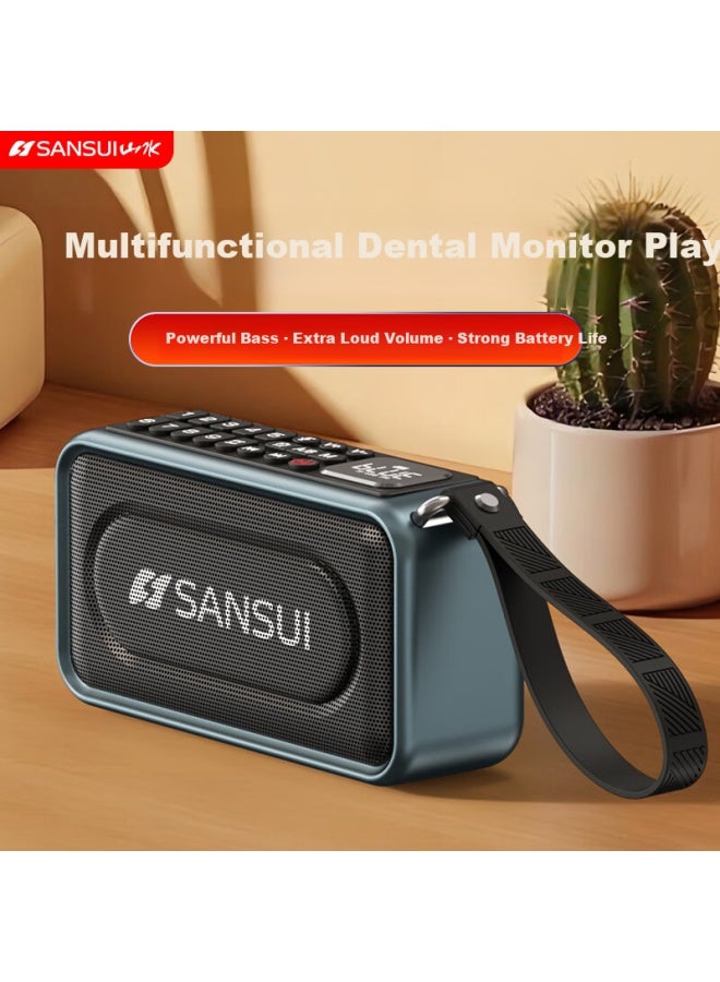 Sansui سماعة بلوتوث لاسلكية من سانسوي بطاقة Tf عالية الجودة سماعة محمولة صغيرة في الهواء الطلق راديو FM مشغل راديو لكبار السن V61 جيم أزرق - Image 1