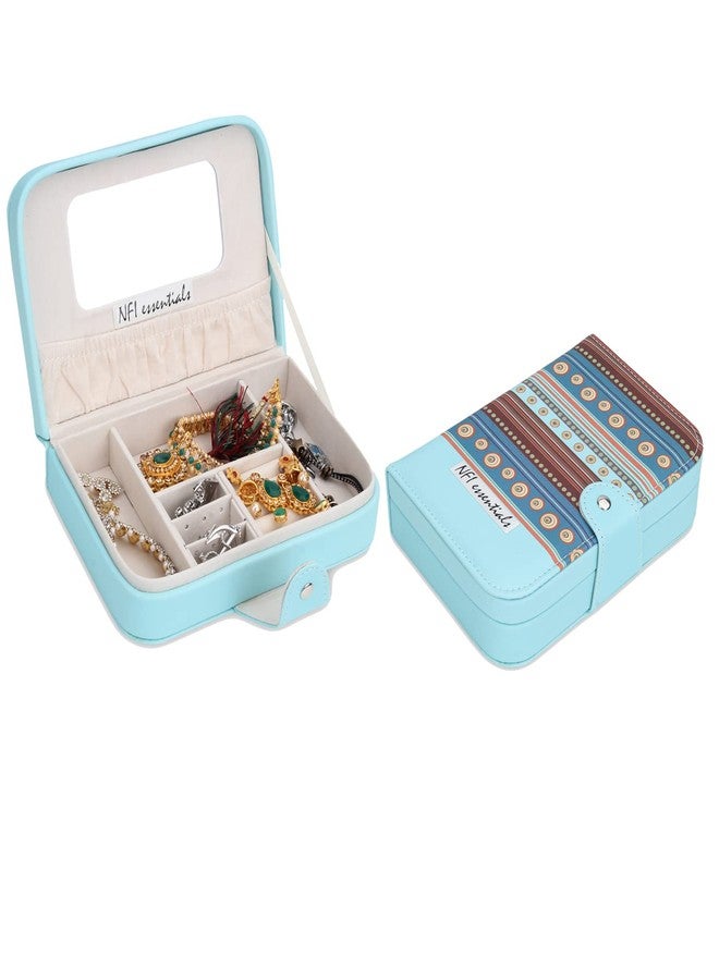 NFI essentials Faux Leather Portable Jewellery Organizer Box, Small Jewelry Boxes Display Storage Case With Snap Button For Rings Necklace Earrings (Blue, 1) - Image 1