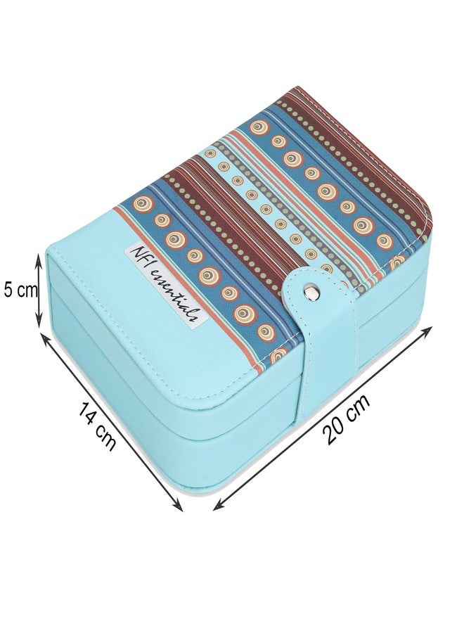 NFI essentials Faux Leather Portable Jewellery Organizer Box, Small Jewelry Boxes Display Storage Case With Snap Button For Rings Necklace Earrings (Blue, 1) - Image 4