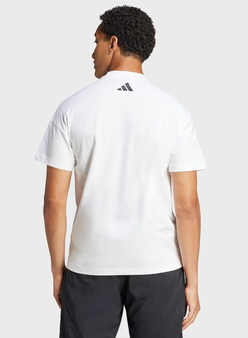 adidas تي شيرت تدريب أبيض للجنسين
