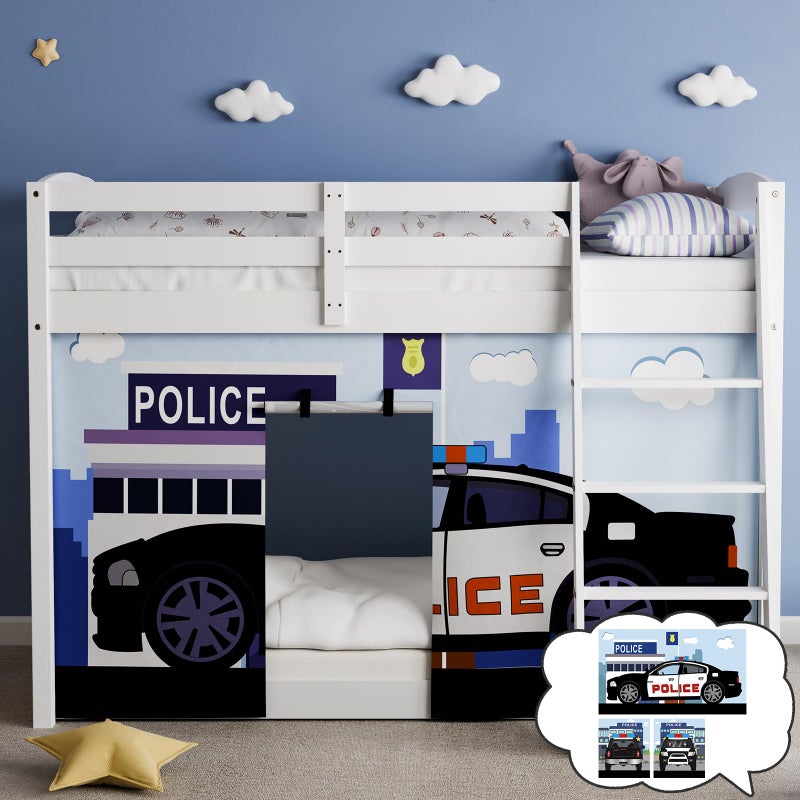 YRDKB Police Car Bed Curtains - 33H Premium and Customizable Cartoon Loft Bed Curtains for Children to Enhance The Imaginative Creation Bedroom Curtains(3PCS,Twins) - Image 1