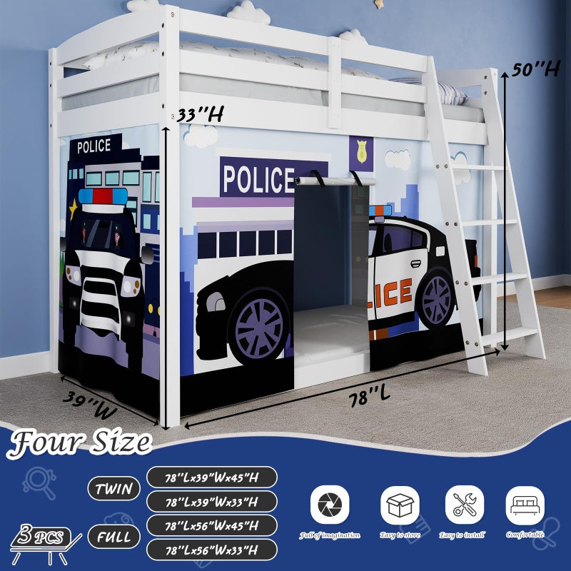YRDKB Police Car Bed Curtains - 33H Premium and Customizable Cartoon Loft Bed Curtains for Children to Enhance The Imaginative Creation Bedroom Curtains(3PCS,Twins) - Image 2