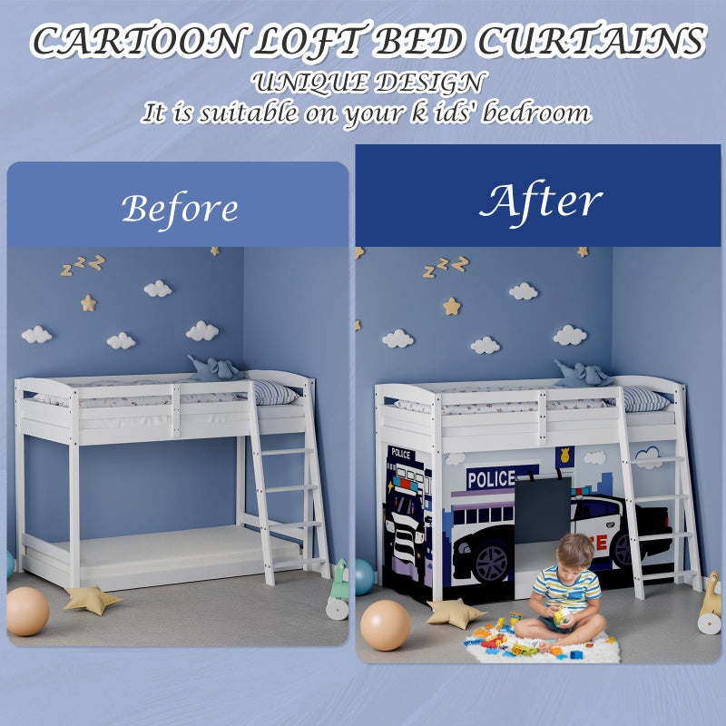 YRDKB Police Car Bed Curtains - 33H Premium and Customizable Cartoon Loft Bed Curtains for Children to Enhance The Imaginative Creation Bedroom Curtains(3PCS,Twins) - Image 3