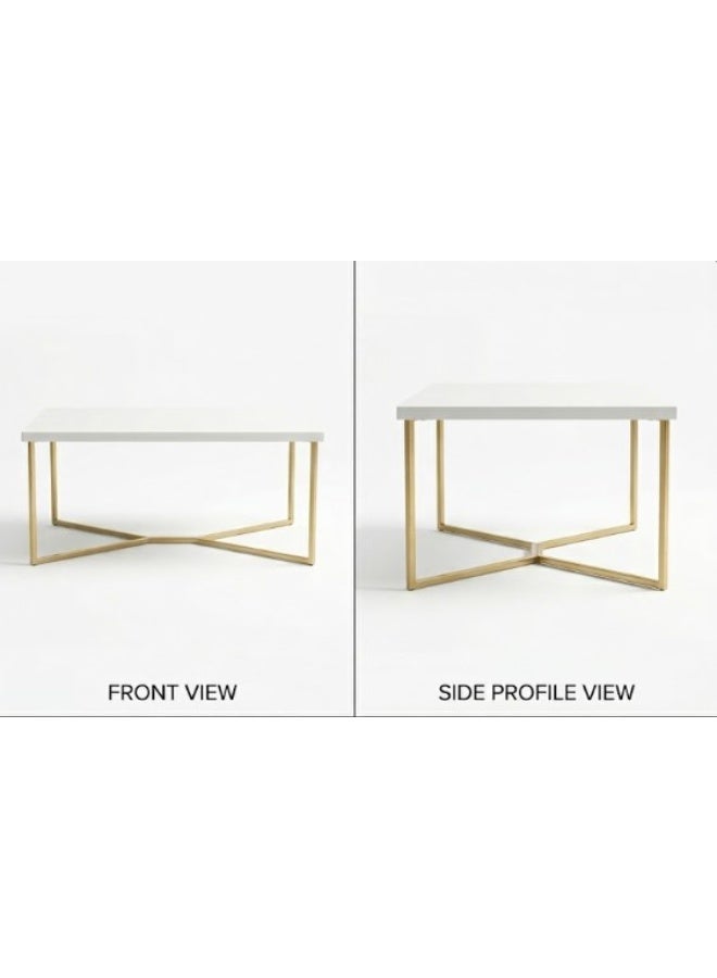 Mobellya Modern Coffee Table with white Wooden Surface  Top and Gold Metal Frame Table  - Minimalist Design - Image 4