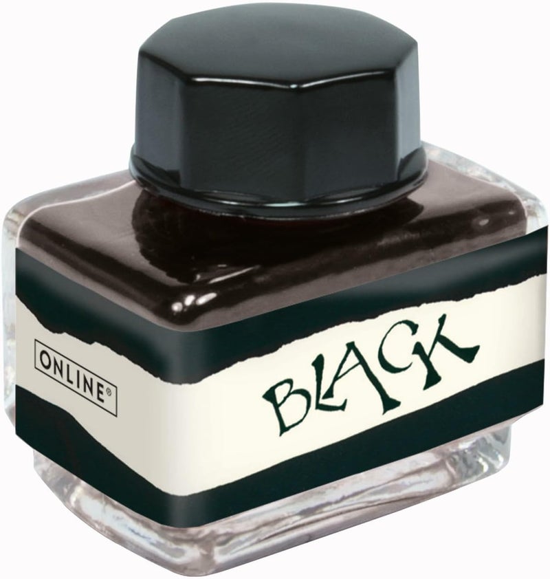 Online Black Ink Bottle - 15ml Waterbased Fountain Ink for Calligraphy, Handlettering & Writing - Image 1