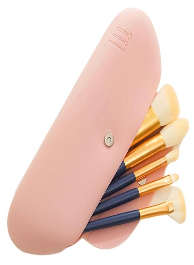 INOVERA (LABEL) Silicone Large Makeup Brush Holder - Cosmetic Face Brushes Pouch - Magnetic Anti-Fall Out, Sleek and Soft Makeup Tools Organizer for Travel (Rose Gold) - Image 1