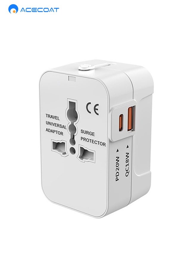 ايسكوت محول سفر عالمي مع 1 USB و1 نوع C للولايات المتحدة الامريكية والاتحاد الاوروبي والمملكة المتحدة واستراليا، ثمانية صمامات حماية رئيسية، شحن سريع 20 واط  - Image 1
