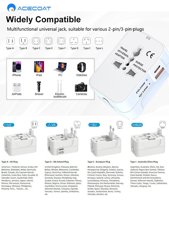 ايسكوت محول سفر عالمي مع 1 USB و1 نوع C للولايات المتحدة الامريكية والاتحاد الاوروبي والمملكة المتحدة واستراليا، ثمانية صمامات حماية رئيسية، شحن سريع 20 واط  - Image 5