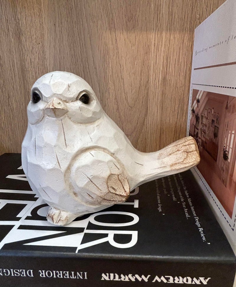 realideas WHITE Bird Table Decor Wood Grain Effect Bird Figurine, Bird Statue Sculpture - Carved Rustic Animal Bird Ornaments - Home Decor Accents Collectible Bird Figurine for Wedding Housewarming Christmas - Image 3