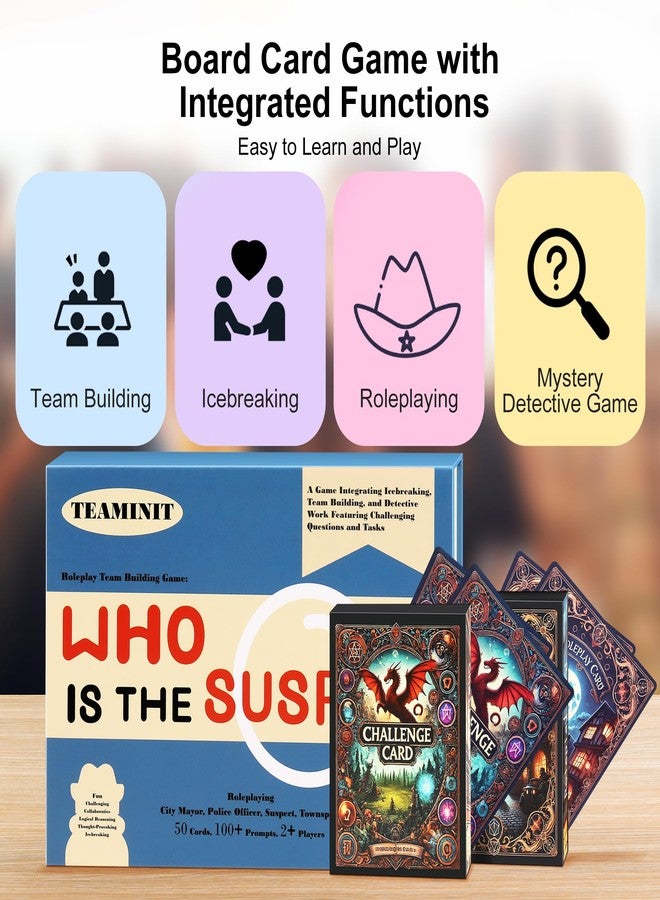 Fun Card Games: WHO is The Suspect? Perfect for Family and Friend Party, Company and College Orientation, Featuring Over 100 Challenging Questions and Tasks for Adults. - Image 2