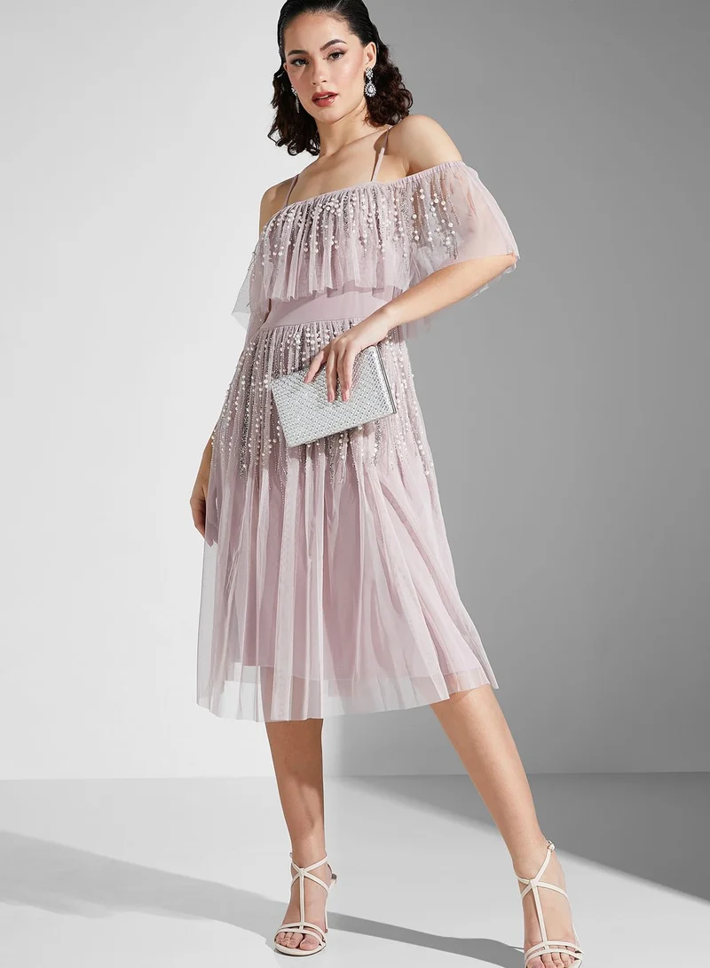 Amelia Rose Embellished Ruffle Dress