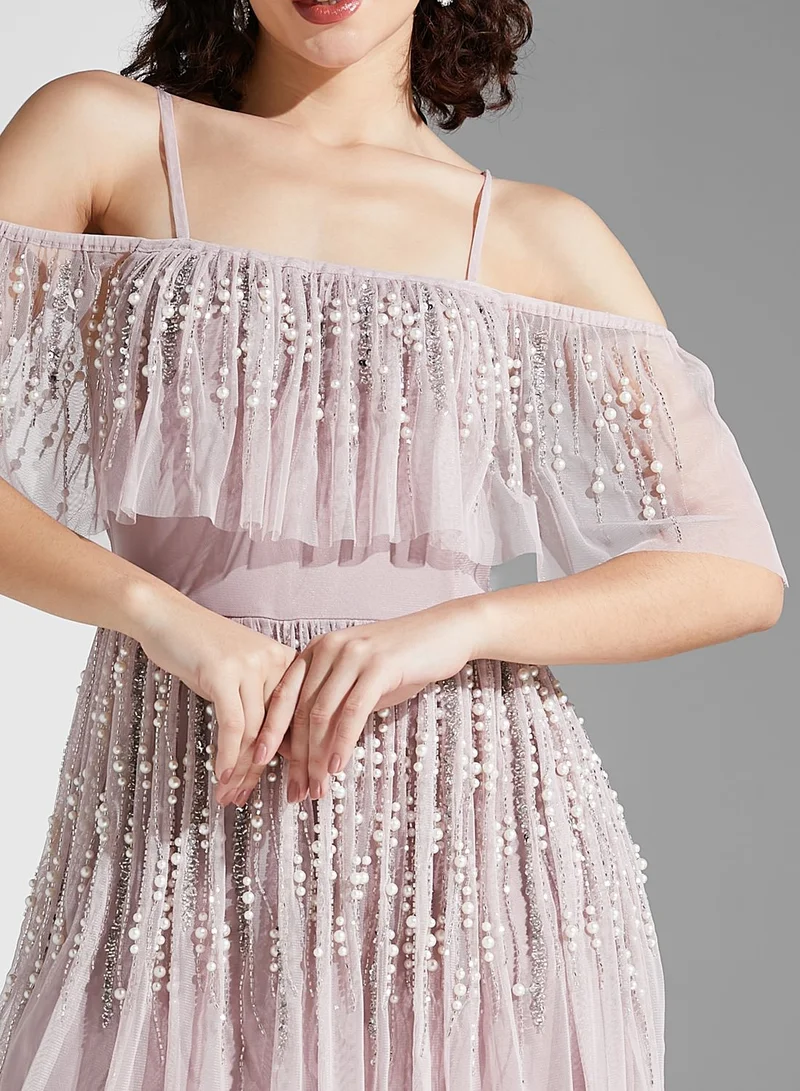 Amelia Rose Embellished Ruffle Dress