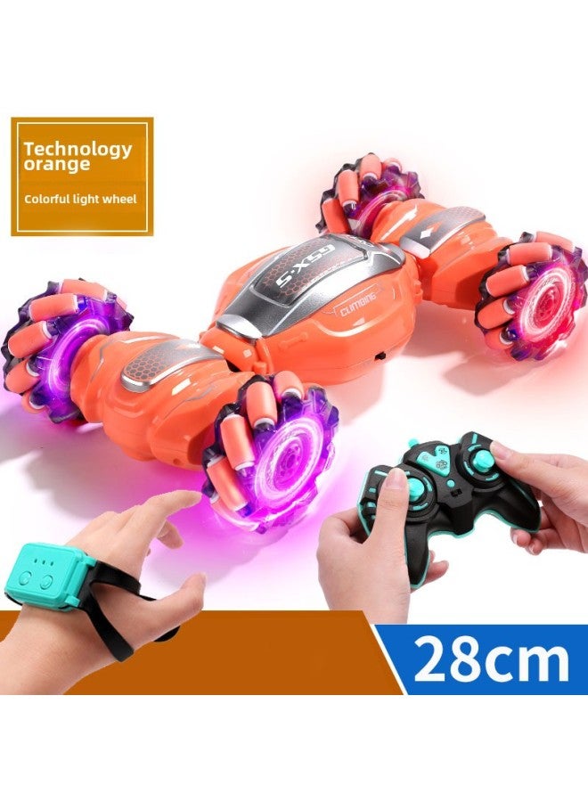 Loquat Chengde Remote Control Car 011 Light Music Charging Electric Deformation Car Children Drift Stunt Cross-country Toy Twist Car-Color:Mai Lun Tian Orange Remote Control Body Sensation Dual Control Edi - Image 1
