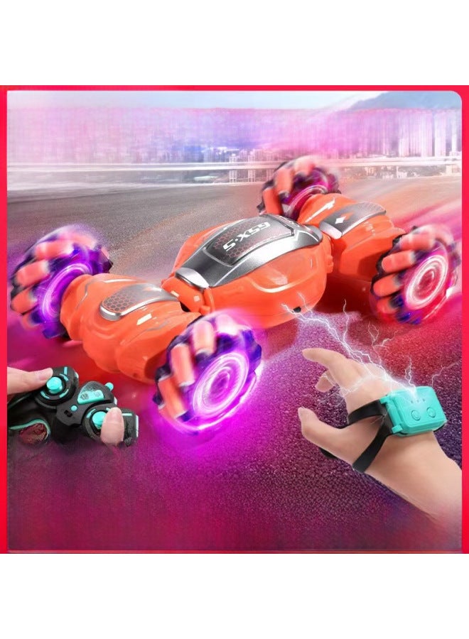 Loquat Chengde Remote Control Car 011 Light Music Charging Electric Deformation Car Children Drift Stunt Cross-country Toy Twist Car-Color:Mai Lun Tian Orange Remote Control Body Sensation Dual Control Edi - Image 3