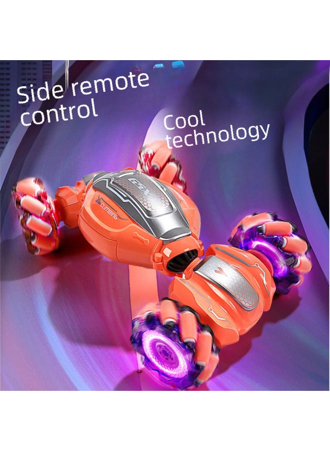 Loquat Chengde Remote Control Car 011 Light Music Charging Electric Deformation Car Children Drift Stunt Cross-country Toy Twist Car-Color:Mai Lun Tian Orange Remote Control Body Sensation Dual Control Edi - Image 4