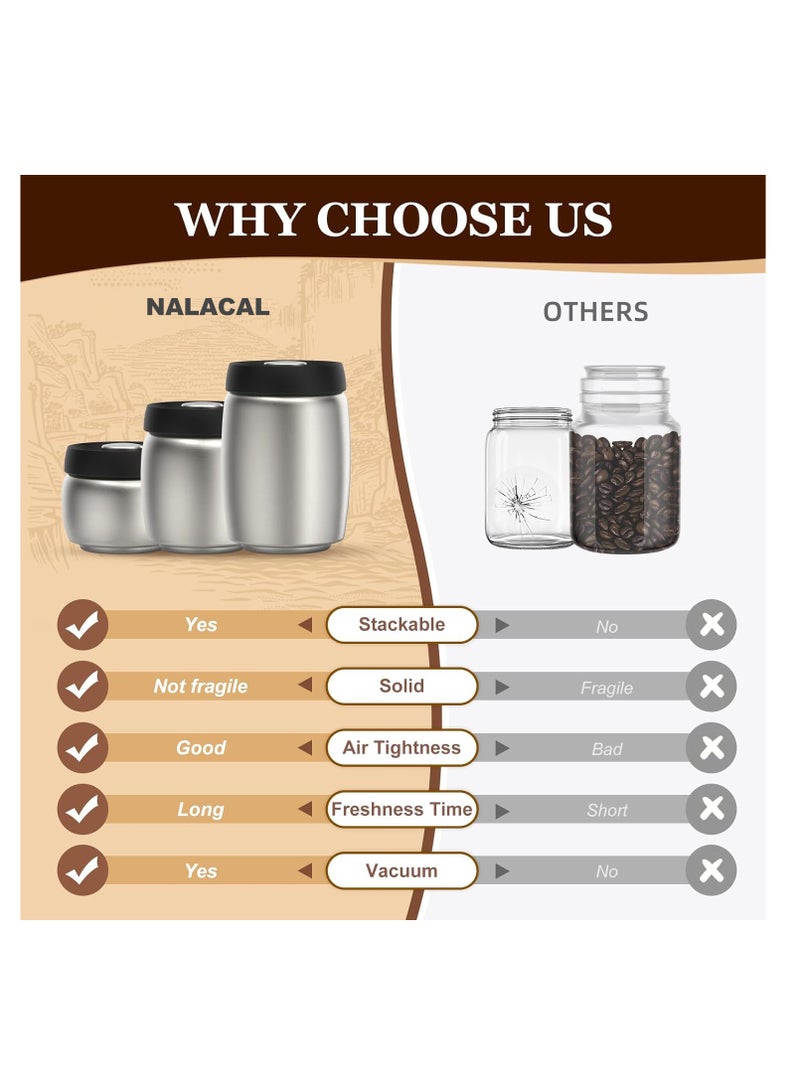 KASTWAVE 800ml Coffee Vacuum Canister, Food Storage Jars, 10.7ozStainless Steel Coffee bean Container, Food Storage Container with Airtight Lid, Push Out Excess Air Preserve Food Freshness - Image 4