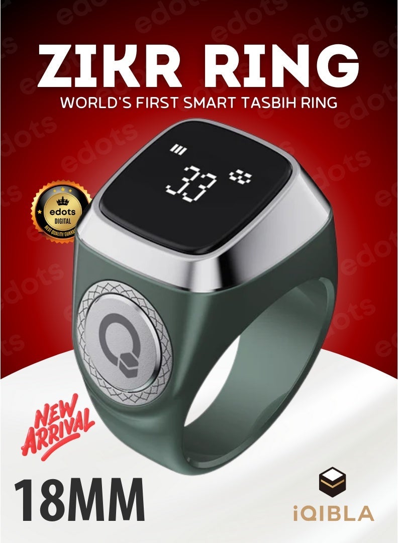iQIBLA Smart Zikr Ring | Lite S | 18mm | Prayer Counter, Tasbih Counter & Muslim Prayer Time Reminder | Waterproof Wearable Technology | Green - Image 1
