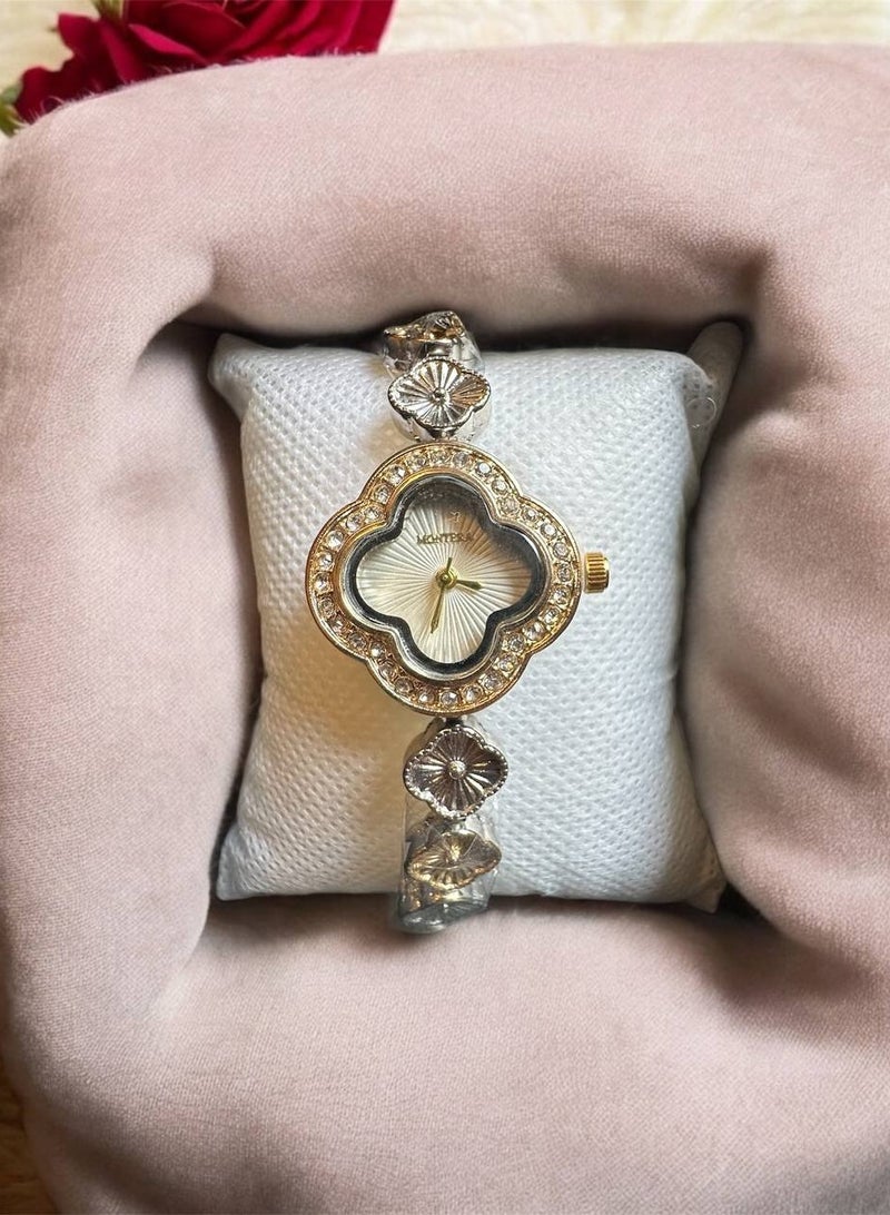 Montera Women's Watch - White Embellished Dial with Metal Bracelet - Image 1