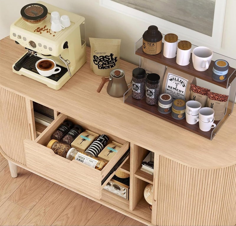 RICHTOER Mug Holder Countertop Coffee Station Organizer, 2 Tier Acrylic Shelf for Coffee Bar Accessories, Multi-Functional Counter Standing Shelf Tea Bags Sugar Condiment Storage Caddy for Kitchen Home Office - Image 4