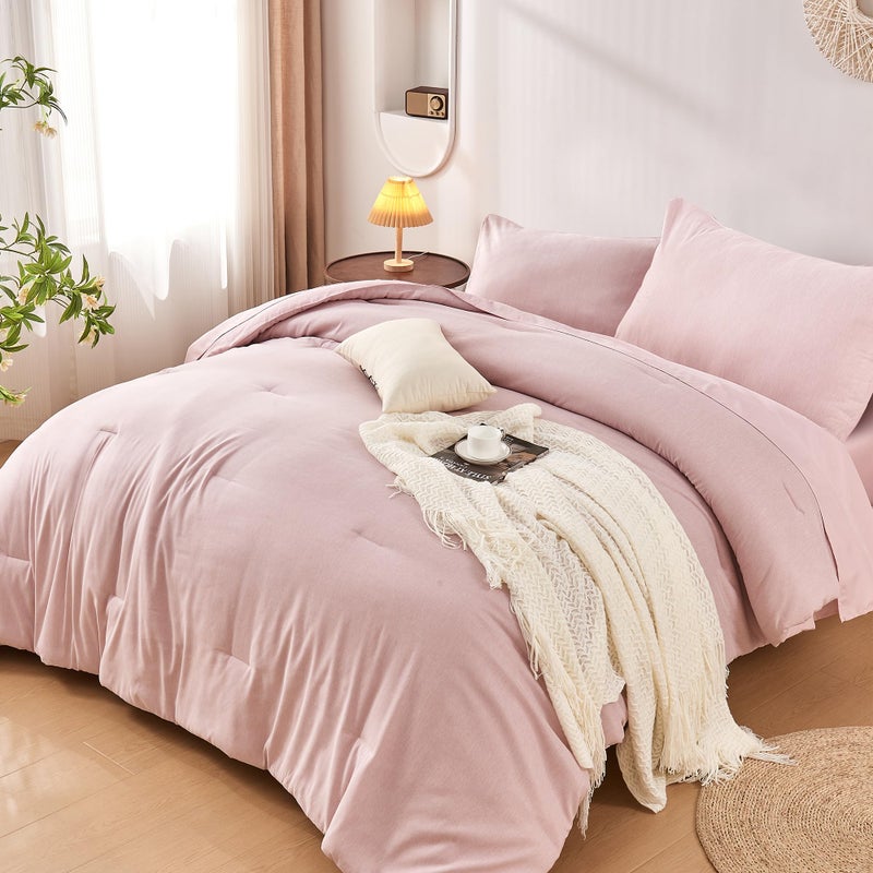 DECMAY TwinTwin XL Comforter Set 5 Pieces Pink Twin Bedding Set for College Dorm Girls Cationic Dyeing Bed in a Bag with Comforter Pillow Sham Pillowcase Flat Sheet and Fitted Sheet