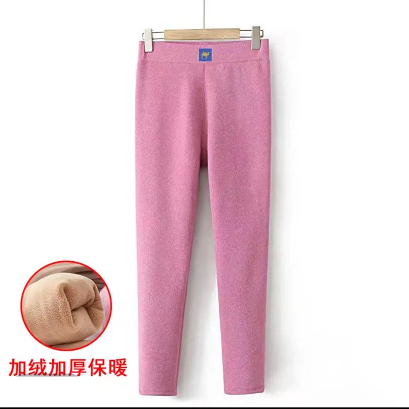 German velvet warm pants womens winter integrated autumn and winter padded bottoms plus size fleece-lined cold-proof seamless lamb velvet autumn pants Pink [women's velvet and thickening] 
