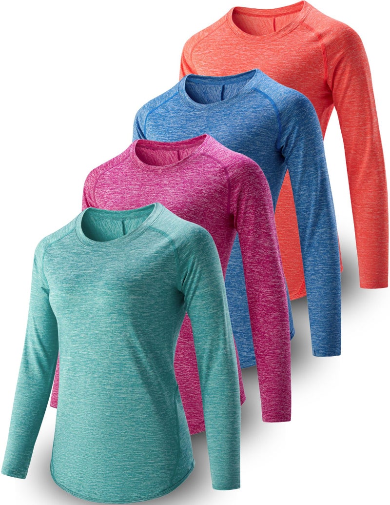 Liberty Pro 4-Pack: Womens Long Sleeve Athletic Tops with Thumb Holes â€“ Dry Fit Active Crewneck Workout Tees (Set 5, X-Small) - Image 1