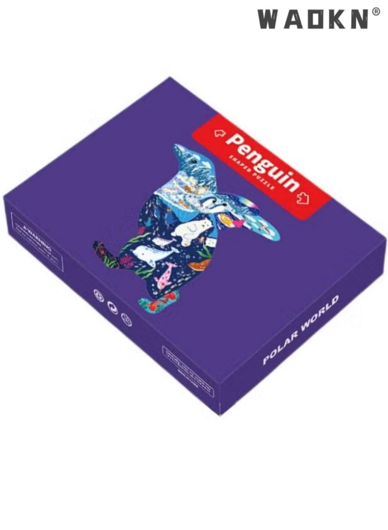 WAOKN Jigsaw Puzzles for Kids 100 Pieces Penguin Shaped Cardboard Puzzles for Animal Lovers Sturdy Floor Puzzles Box and Poster Educational Toys for Boys Girls,Animal Shaped Floor Puzzles for Kids, Children Preschool Educational Learning Puzzles for Boys Girls Christmas Birthday Gift ﻿ - Image 1