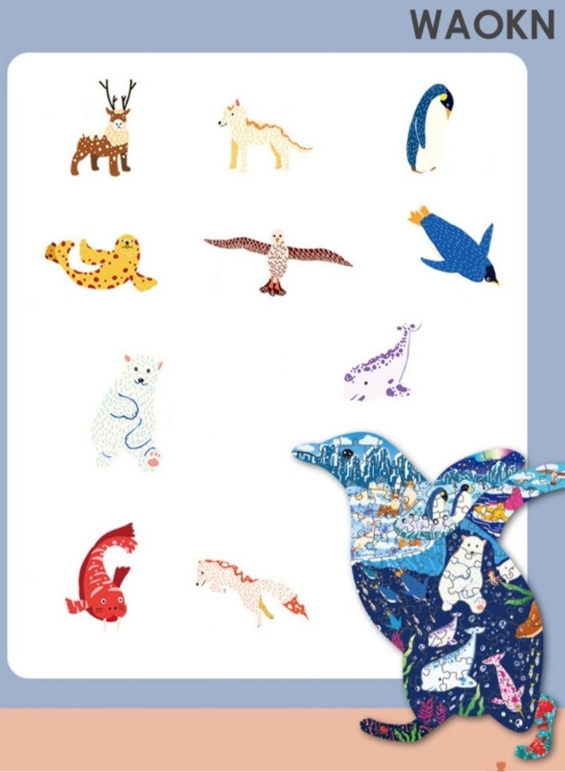 WAOKN Jigsaw Puzzles for Kids 100 Pieces Penguin Shaped Cardboard Puzzles for Animal Lovers Sturdy Floor Puzzles Box and Poster Educational Toys for Boys Girls,Animal Shaped Floor Puzzles for Kids, Children Preschool Educational Learning Puzzles for Boys Girls Christmas Birthday Gift ﻿ - Image 2