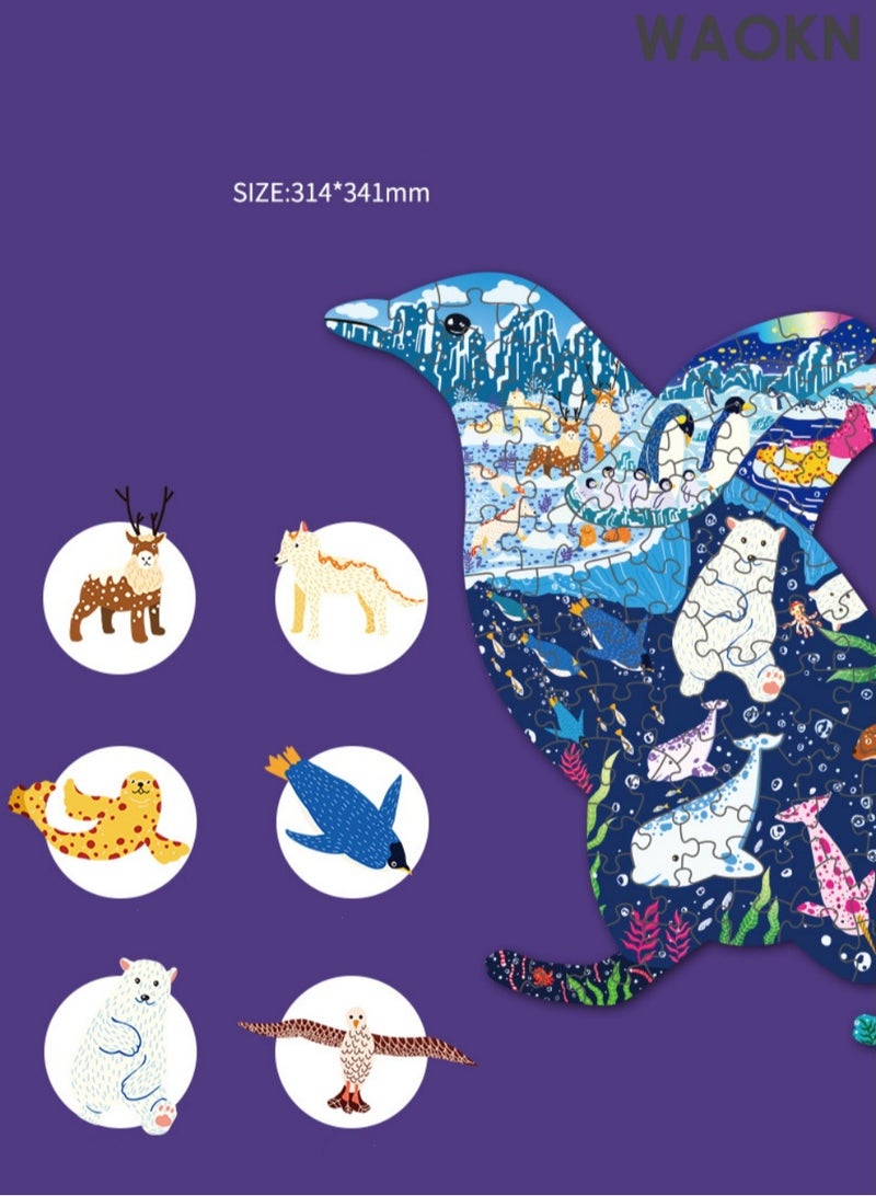 WAOKN Jigsaw Puzzles for Kids 100 Pieces Penguin Shaped Cardboard Puzzles for Animal Lovers Sturdy Floor Puzzles Box and Poster Educational Toys for Boys Girls,Animal Shaped Floor Puzzles for Kids, Children Preschool Educational Learning Puzzles for Boys Girls Christmas Birthday Gift ﻿ - Image 3